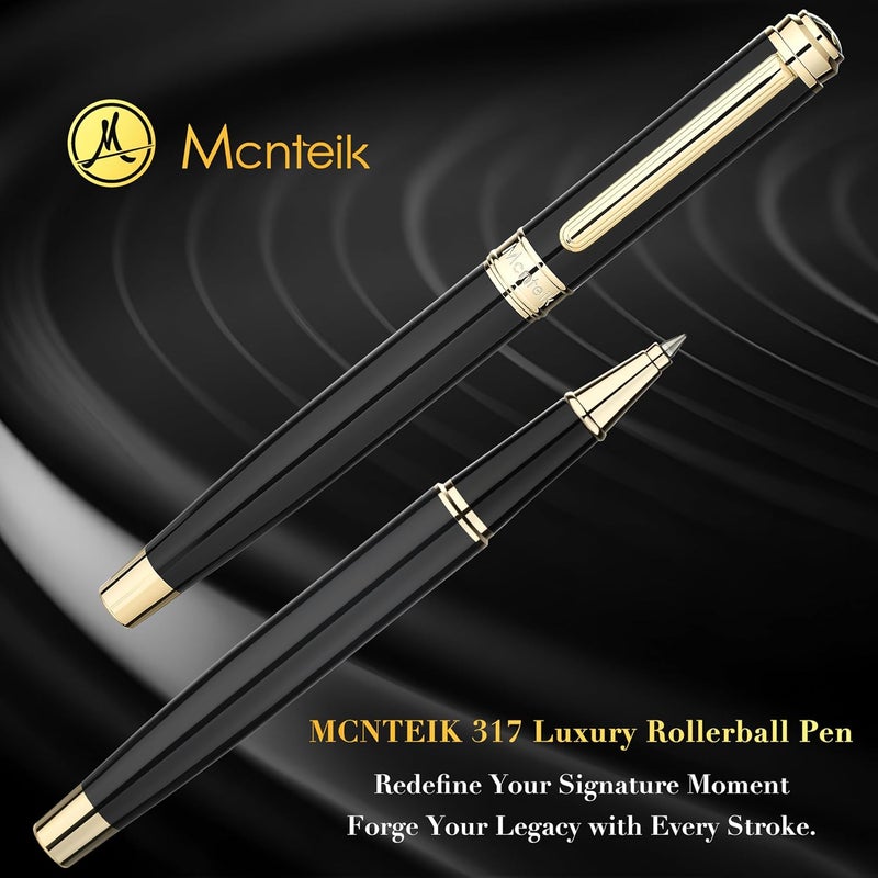 MCNTEIK 317 Rollerball - Stunning Luxury Black Lacquer Pen with 24K Gold Finish, Schmidt Black Ink Refill, Best Gift Set for Men & Women, Executive Office, Christmas, Nice Classic Pens-Black - Image 3